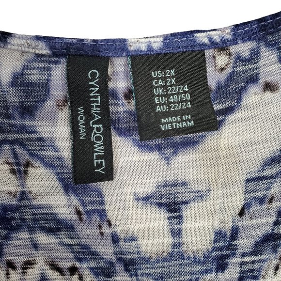 Cynthia Rowley Sz 2X Shirt Rayon Knit Cap Sleeve Pullover A-line Hem V-neck Blue - Picture 6 of 9